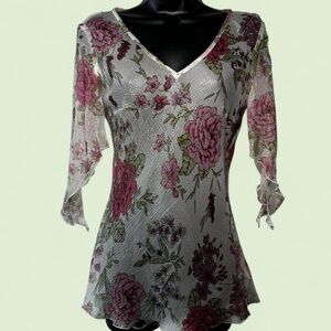 Y2K Floral Sheer 100% Silk Fairy Blouse